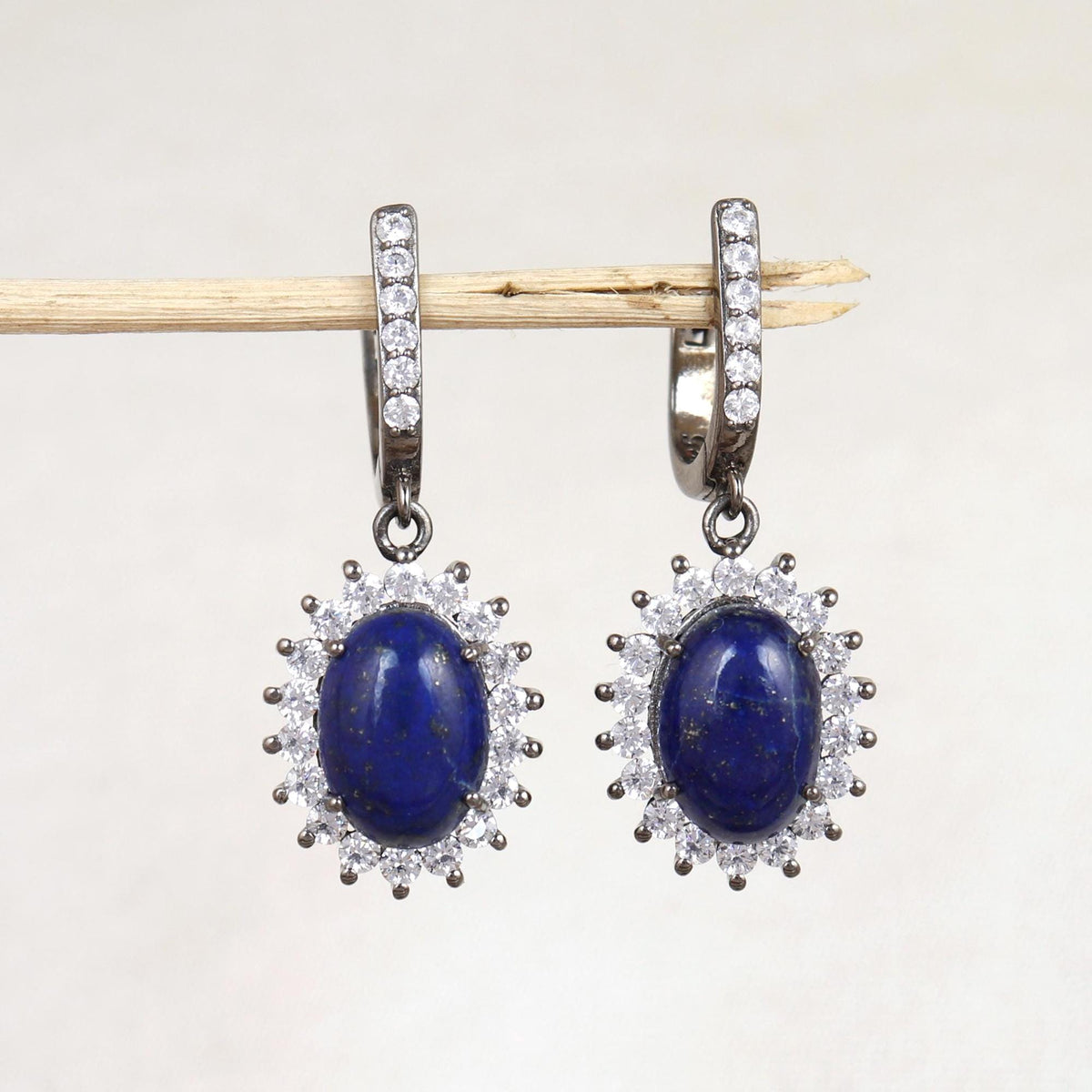 Lapis Lazuli Gemstone Dangle Earrings: 925 Sterling Silver Cluster Handmade Jewelry