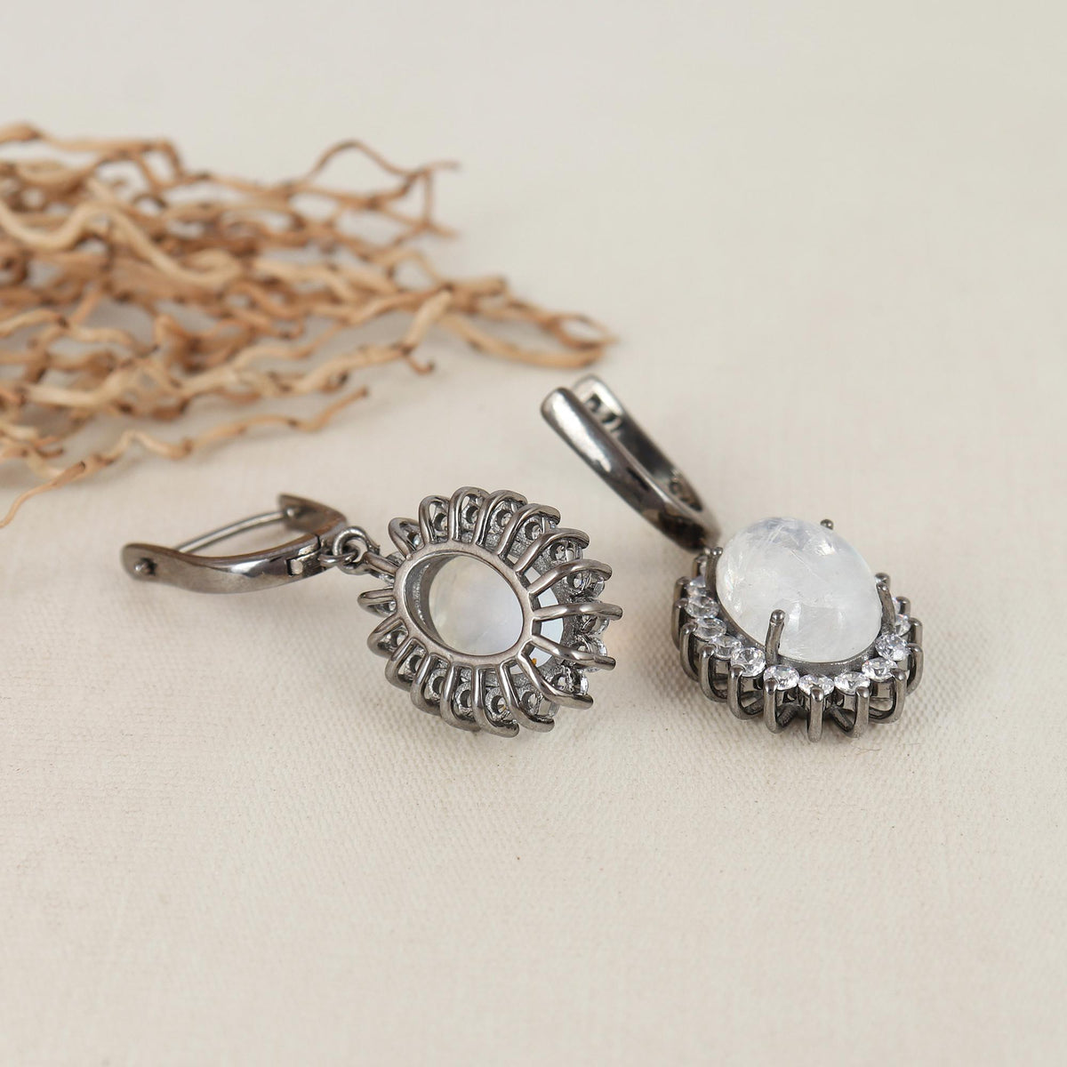 Natural Rainbow Moonstone Gemstone Dangle Earrings 925 Sterling Silver Handmade Oval Jewelry Christmas