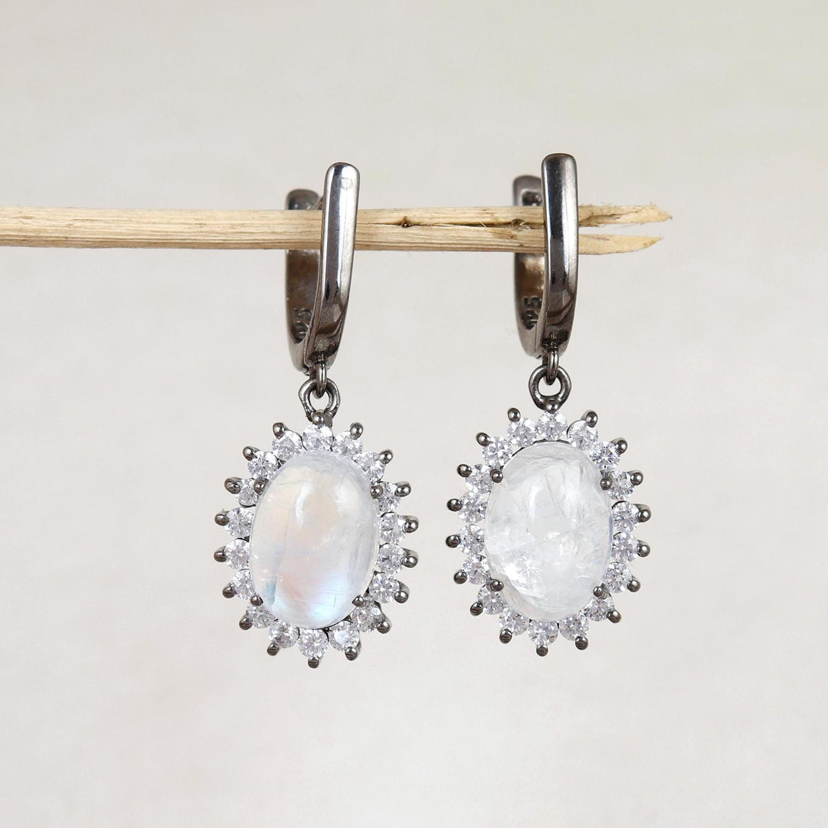 Natural Rainbow Moonstone Gemstone Dangle Earrings 925 Sterling Silver Handmade Oval Jewelry Christmas