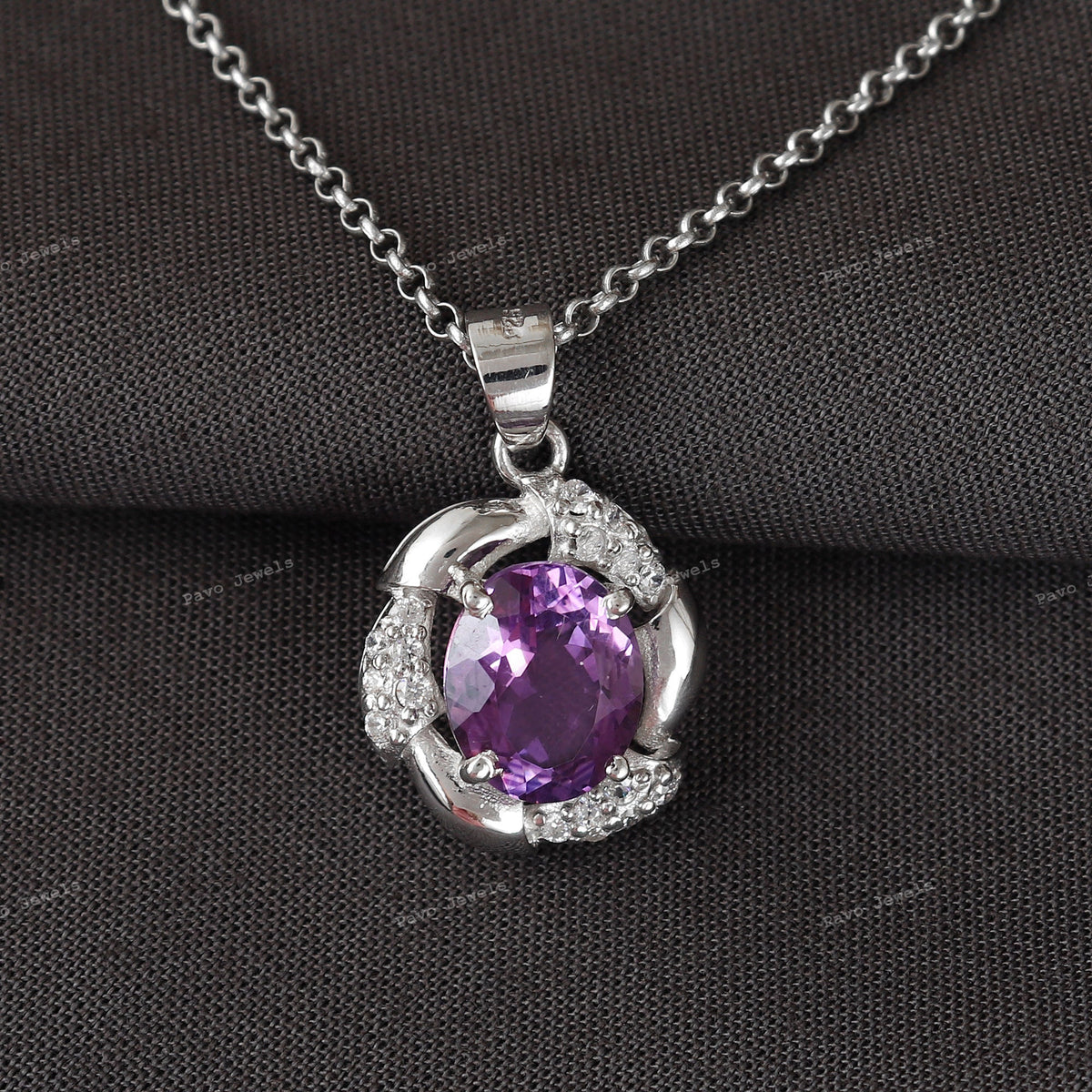 Natural Amethyst Pendant-925 Sterling Silver Pendant-February Birthstone Pendant-Chain Pendant-Amethyst Jewelry-Anniversary Gift for Her