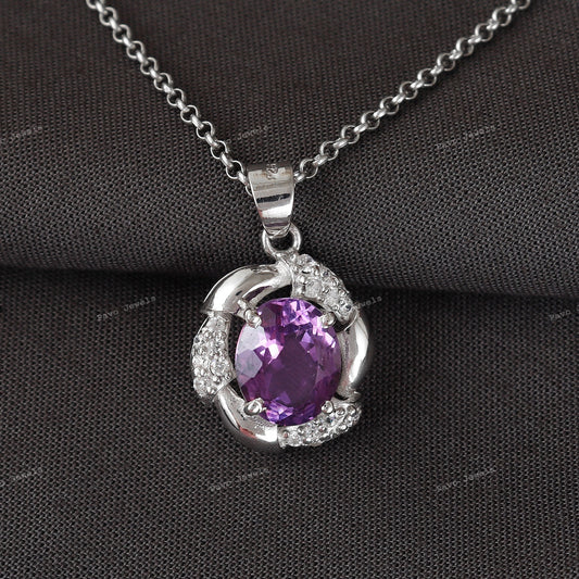 Natural Amethyst Pendant-925 Sterling Silver Pendant-February Birthstone Pendant-Chain Pendant-Amethyst Jewelry-Anniversary Gift for Her