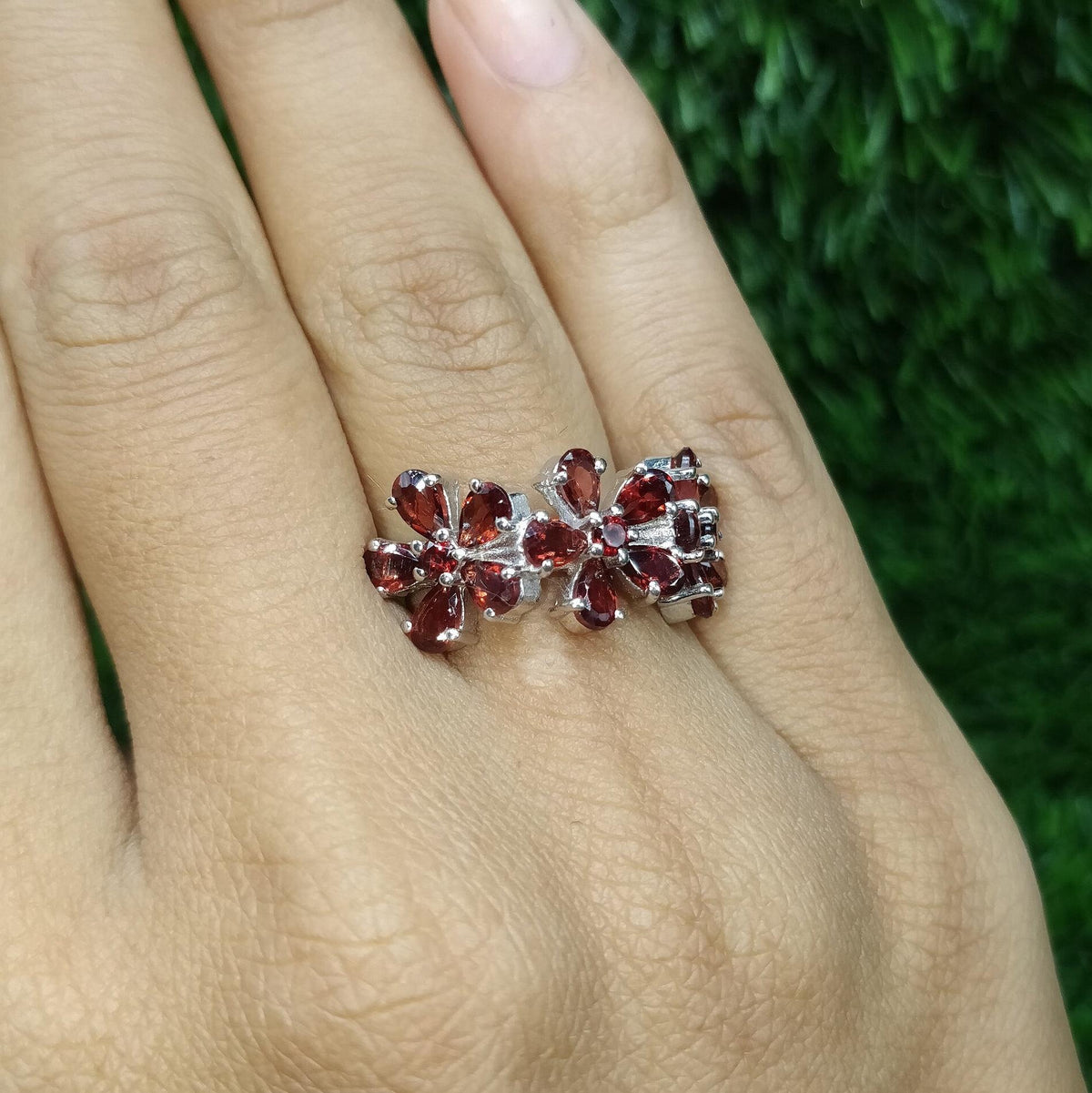 Natural Flower Garnet Gemstone Sterling Silver Ring Birthstone Jewelry Gifts For Her