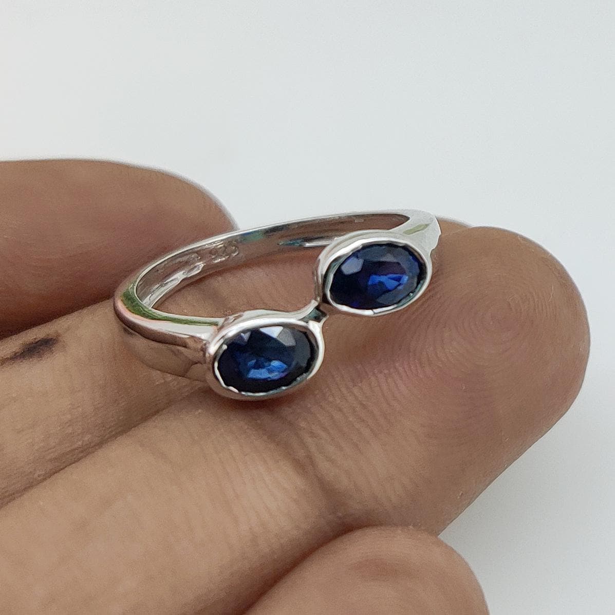 Sterling Silver Oval Blue Sapphire Ring, September Birthstone, Minimalist Gemstone Jewelry