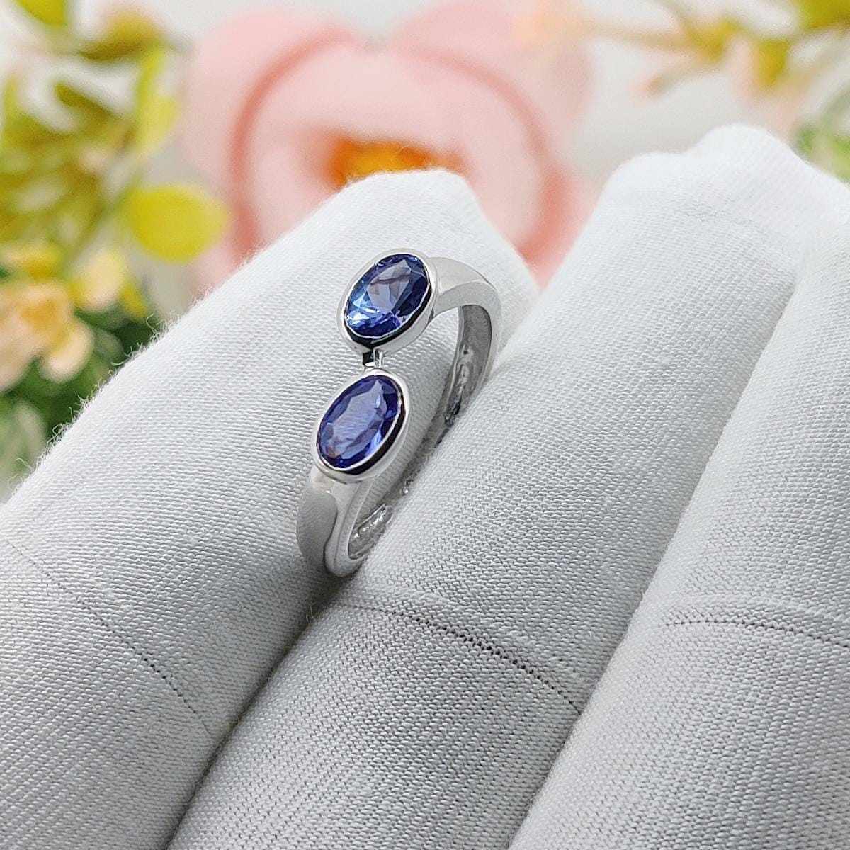 Natural Tanzanite Sterling Silver Ring Boho Handmade Gemstone luxury jewelry