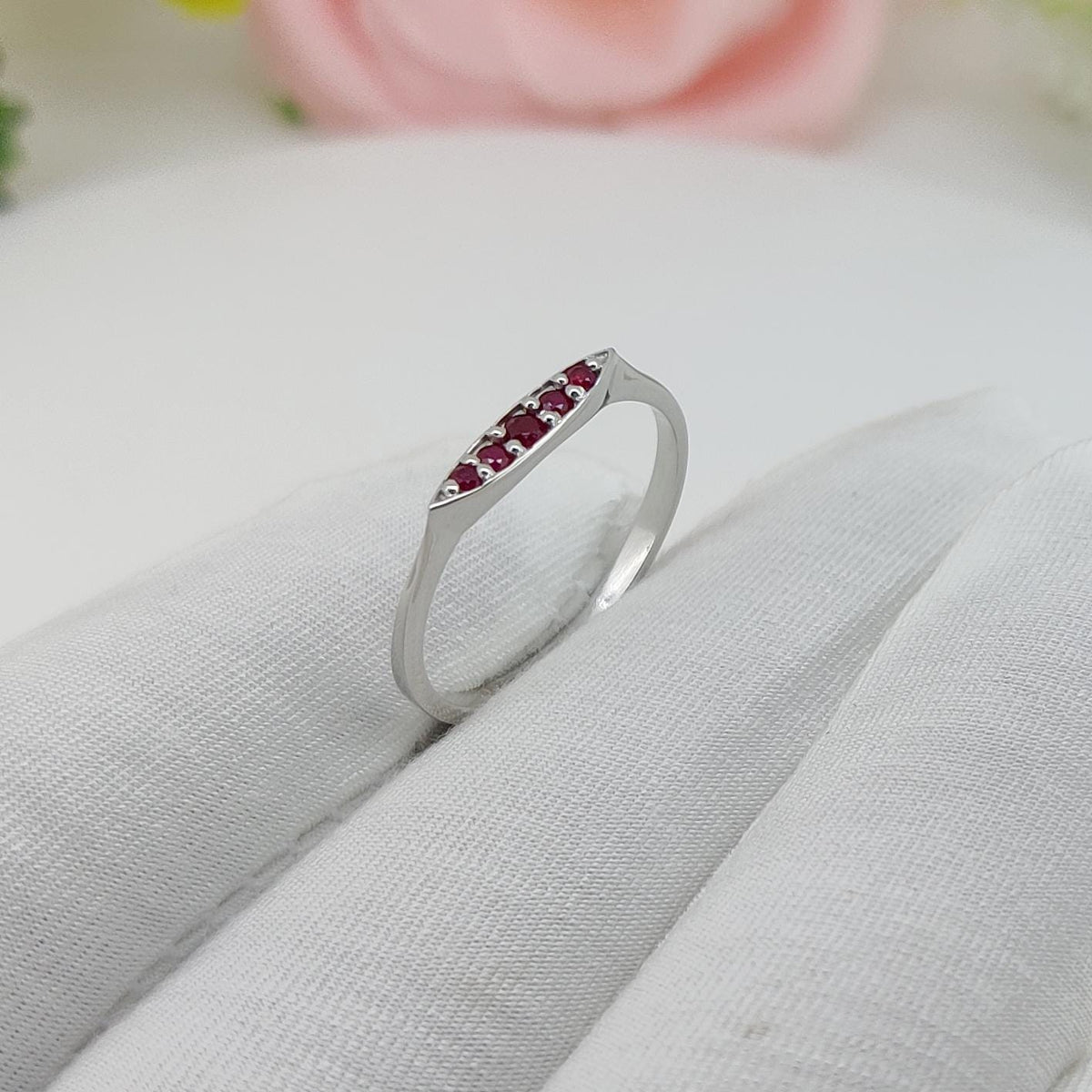 Natural Ruby Engagement Ring, Handmade Silver Gemstone 1.40 mm Round Cut Stone Jewelry