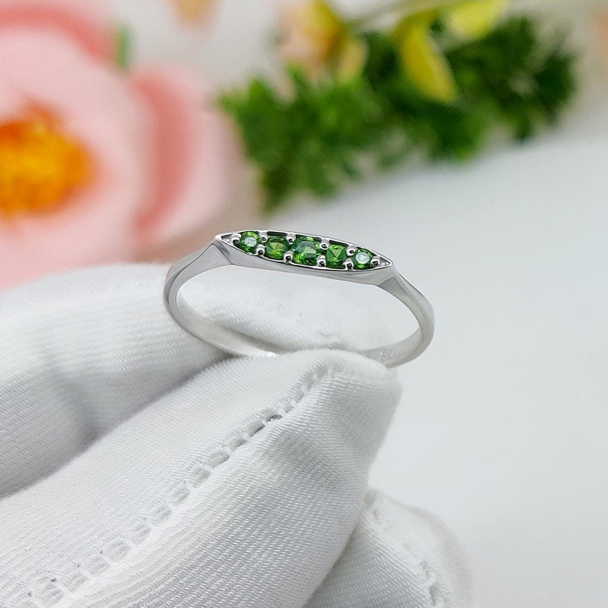 Sterling Silver Tsavorite Ring Unique Handmade Green Gemstone