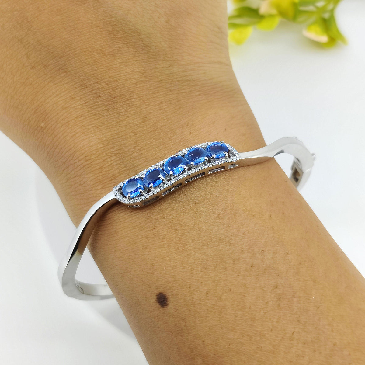 Blue Kyanite Jewelry, Handmade Silver Bangle, Unique Handmade Gemstone Bracelet
