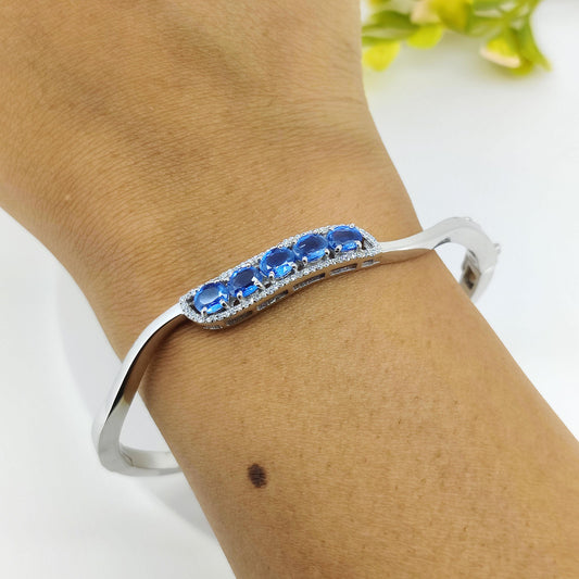 Blue Kyanite Jewelry, Handmade Silver Bangle, Unique Handmade Gemstone Bracelet