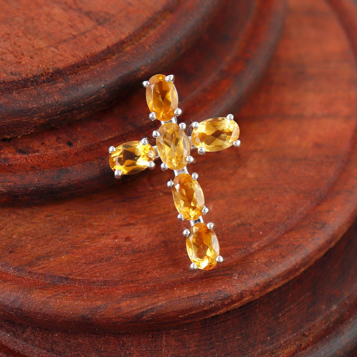 Citrine Cross Pendant, Sterling Silver Cross Necklace, November Birthstone Gifts