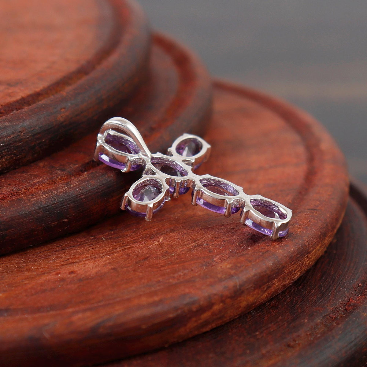 African Amethyst Cross Pendant Handmade Sterling Silver Necklace Jewelry Christmas