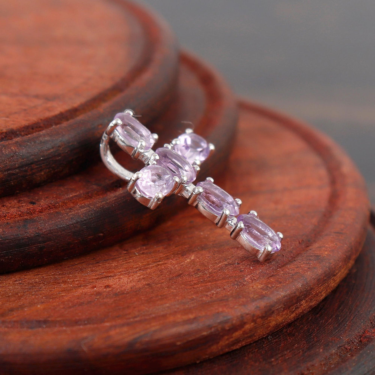 Amethyst Cross Pendant Handmade Sterling Silver Necklace Jewelry Christmas