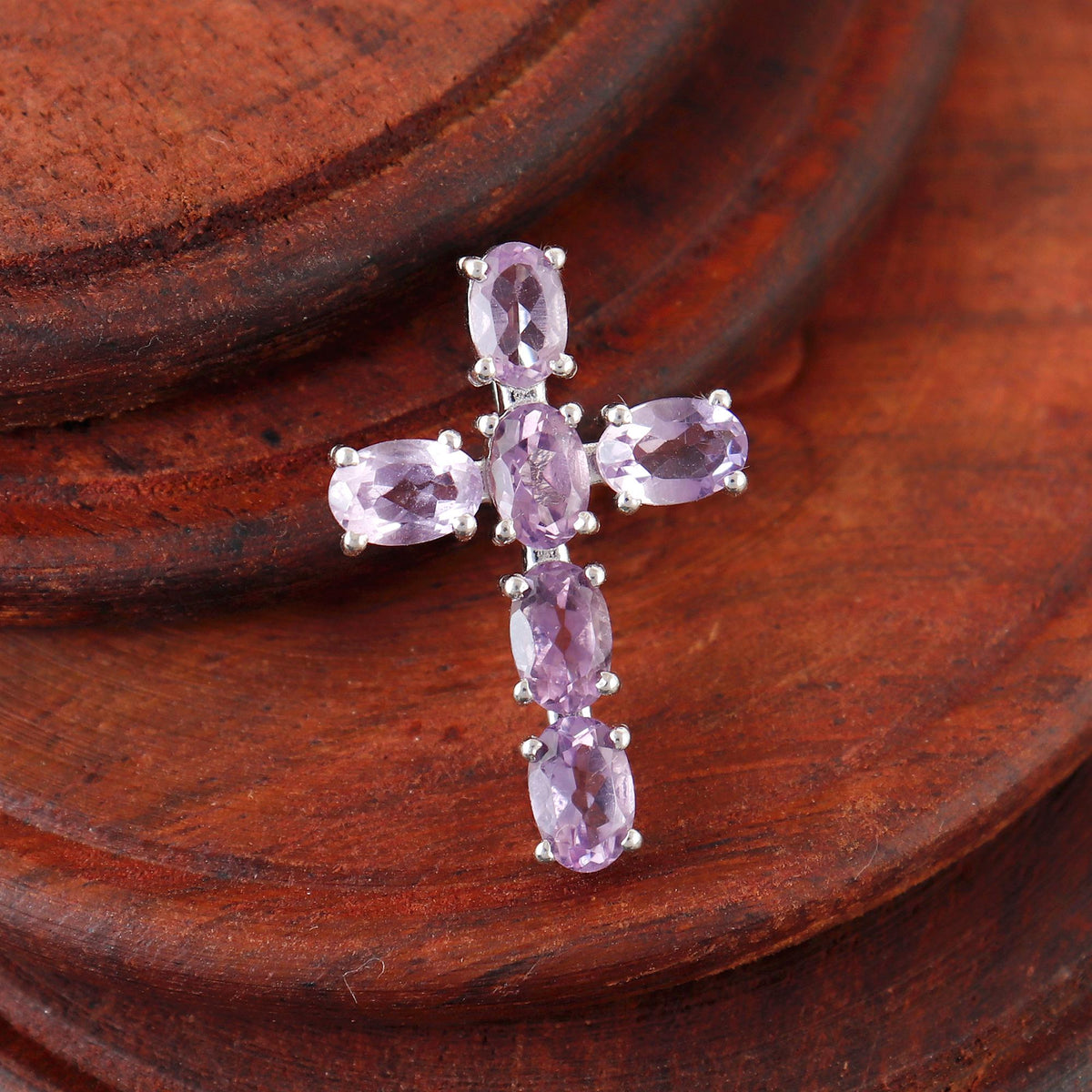 Amethyst Cross Pendant Handmade Sterling Silver Necklace Jewelry Christmas