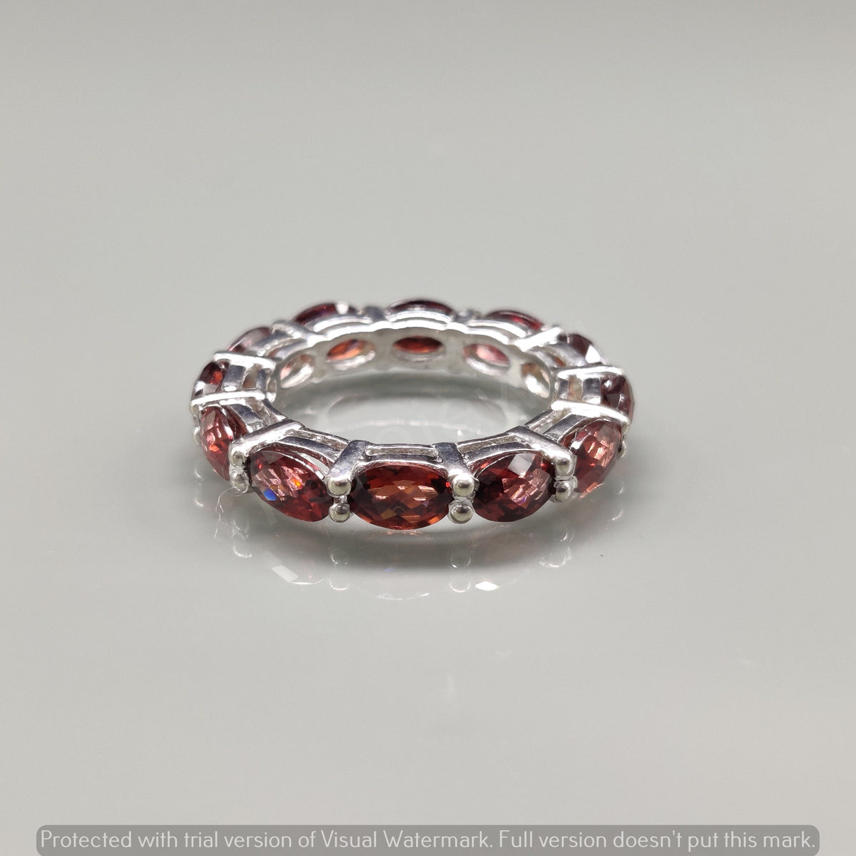 Garnet Eternity Wedding Band Sterling Silver Ring