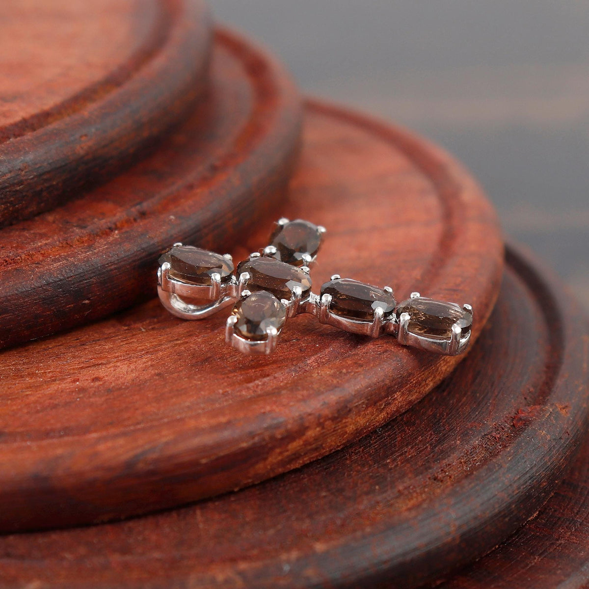 Smoky Quartz Cross Pendant Sterling Silver Holy Cross Jewelry