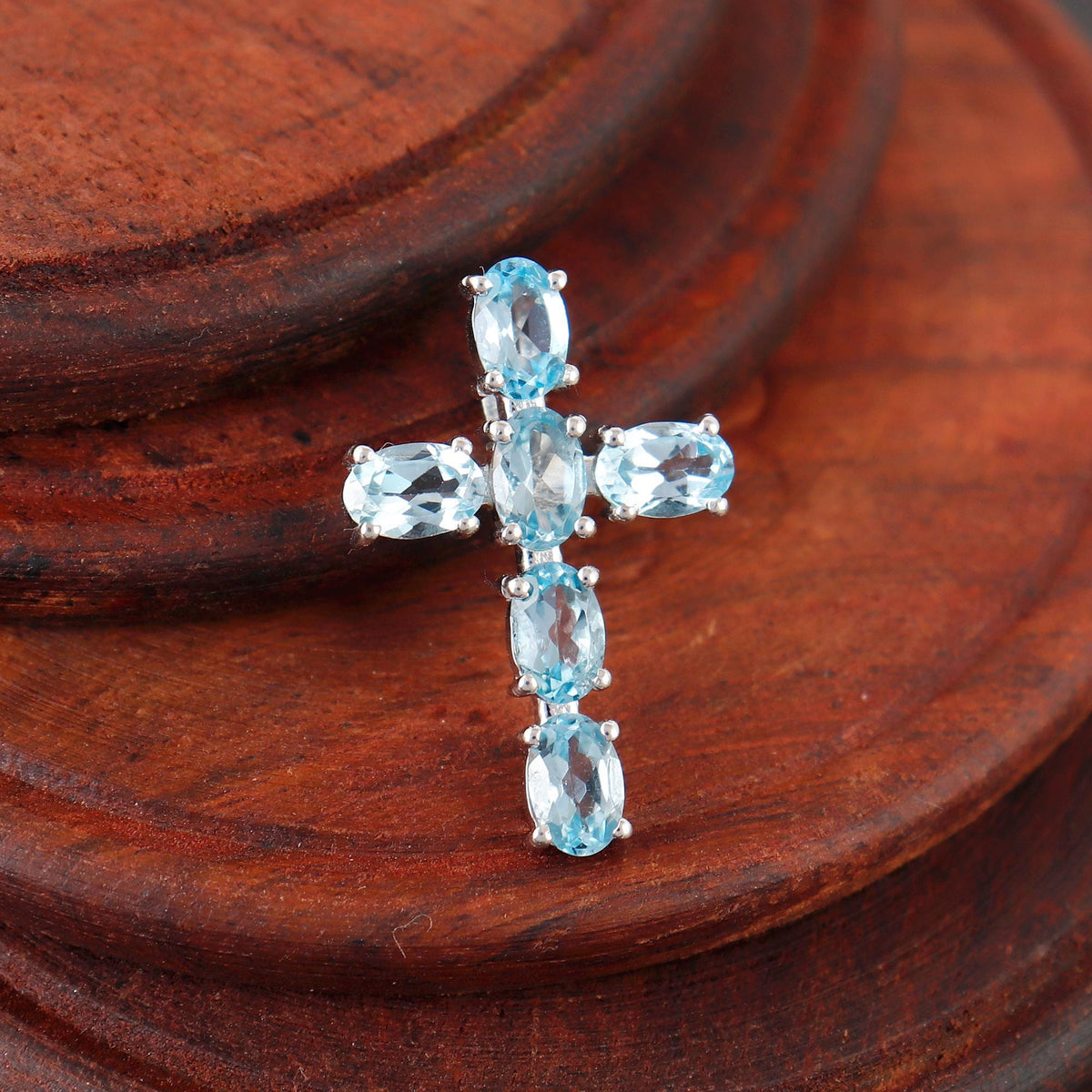 Swiss Blue Topaz Cross Pendant, 925 Silver Holy Cross Necklace Christmas