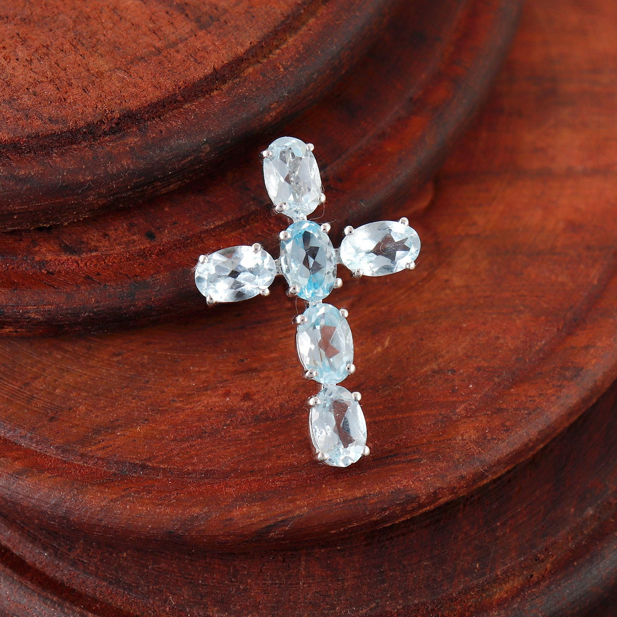 Blue Topaz Cross Pendant, 925 Silver Holy Cross Necklace Christmas jewelry
