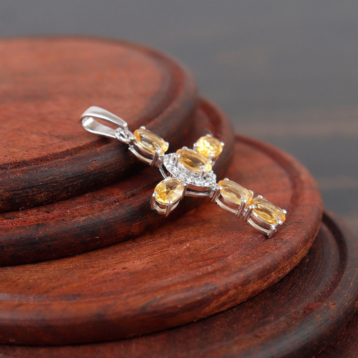Citrine Cross Pendant: Sterling Silver, Holy Cross, Gifts For Her Christmas