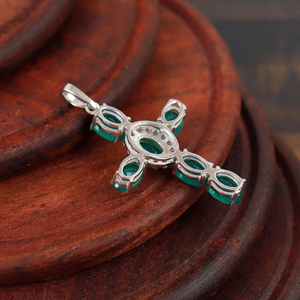 Green Onyx Cross Pendant: Sterling Silver, Holy Cross Christmas Jewelry
