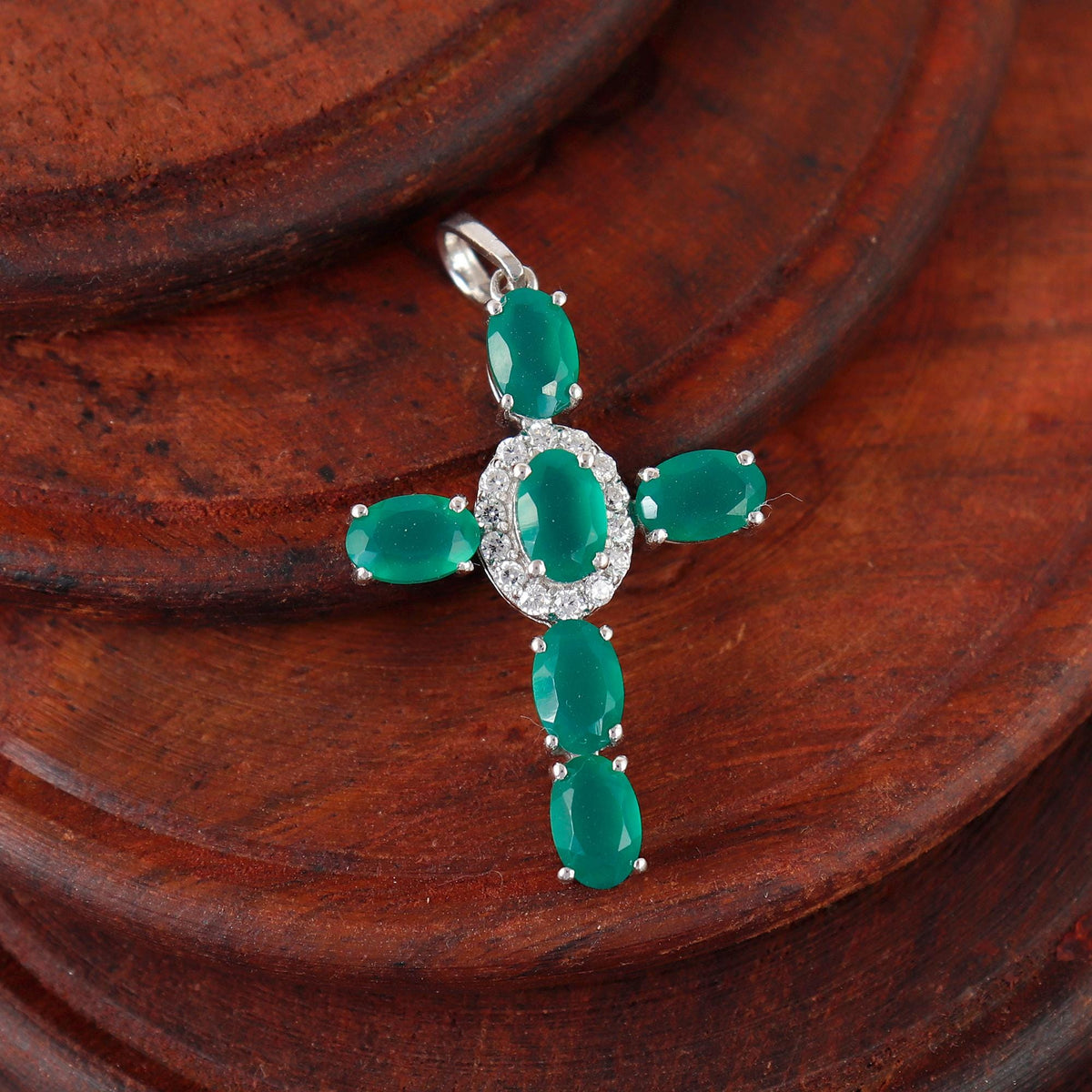 Green Onyx Cross Pendant: Sterling Silver, Holy Cross Christmas Jewelry