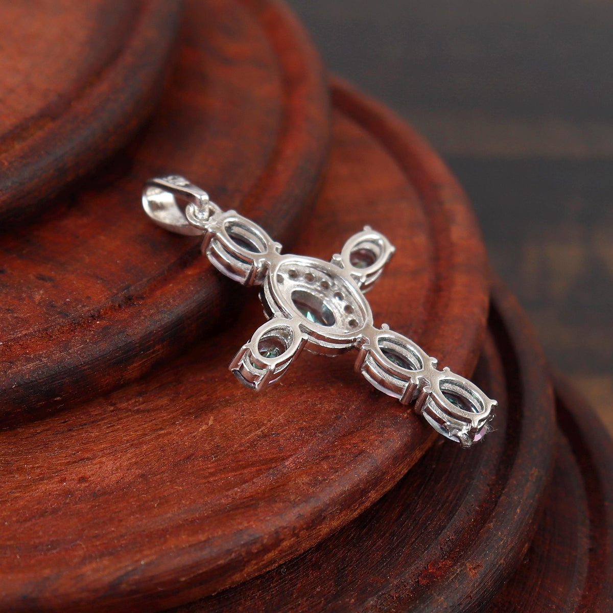 Mystic Topaz Cross Pendant: Sterling Silver, Oval Cut Holy Cross Christmas Jewelry