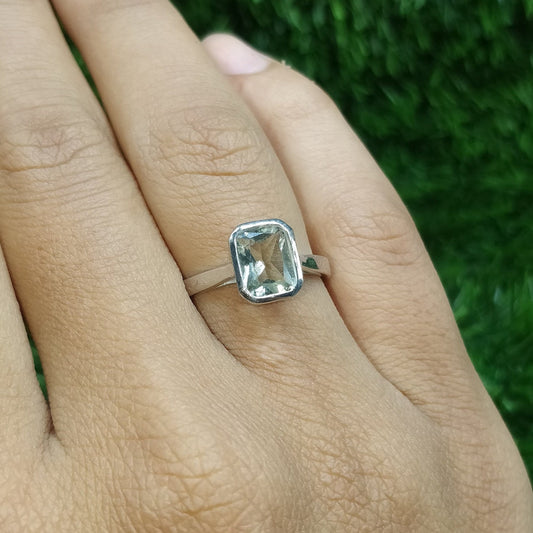Green Amethyst Octagon Ring, Sterling Silver Boho Handmade Jewelry