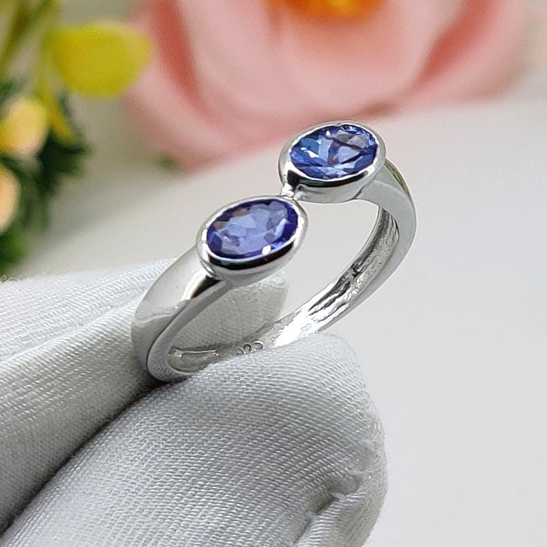 Natural Tanzanite Sterling Silver Ring Boho Handmade Gemstone luxury jewelry