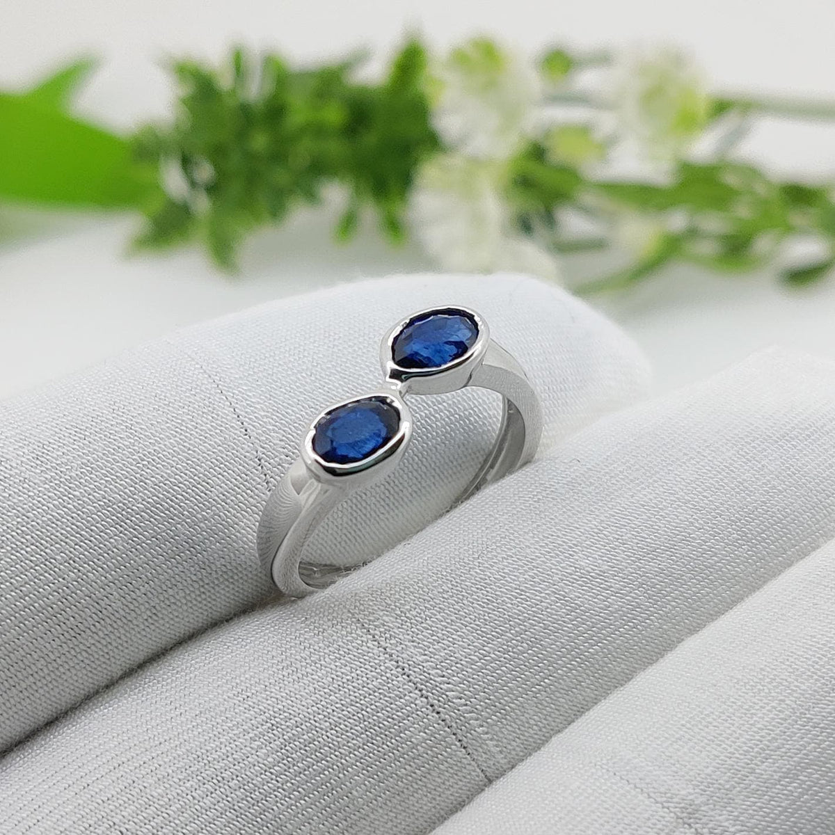 Sterling Silver Oval Blue Sapphire Ring, September Birthstone, Minimalist Gemstone Jewelry