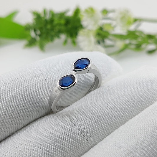 Sterling Silver Oval Blue Sapphire Ring, September Birthstone, Minimalist Gemstone Jewelry