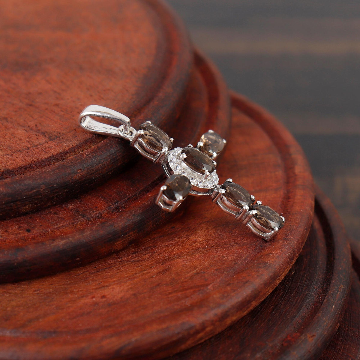 Smoky Quartz Cross Necklace Handmade Natural Gemstone Holy Cross Pendant for Women