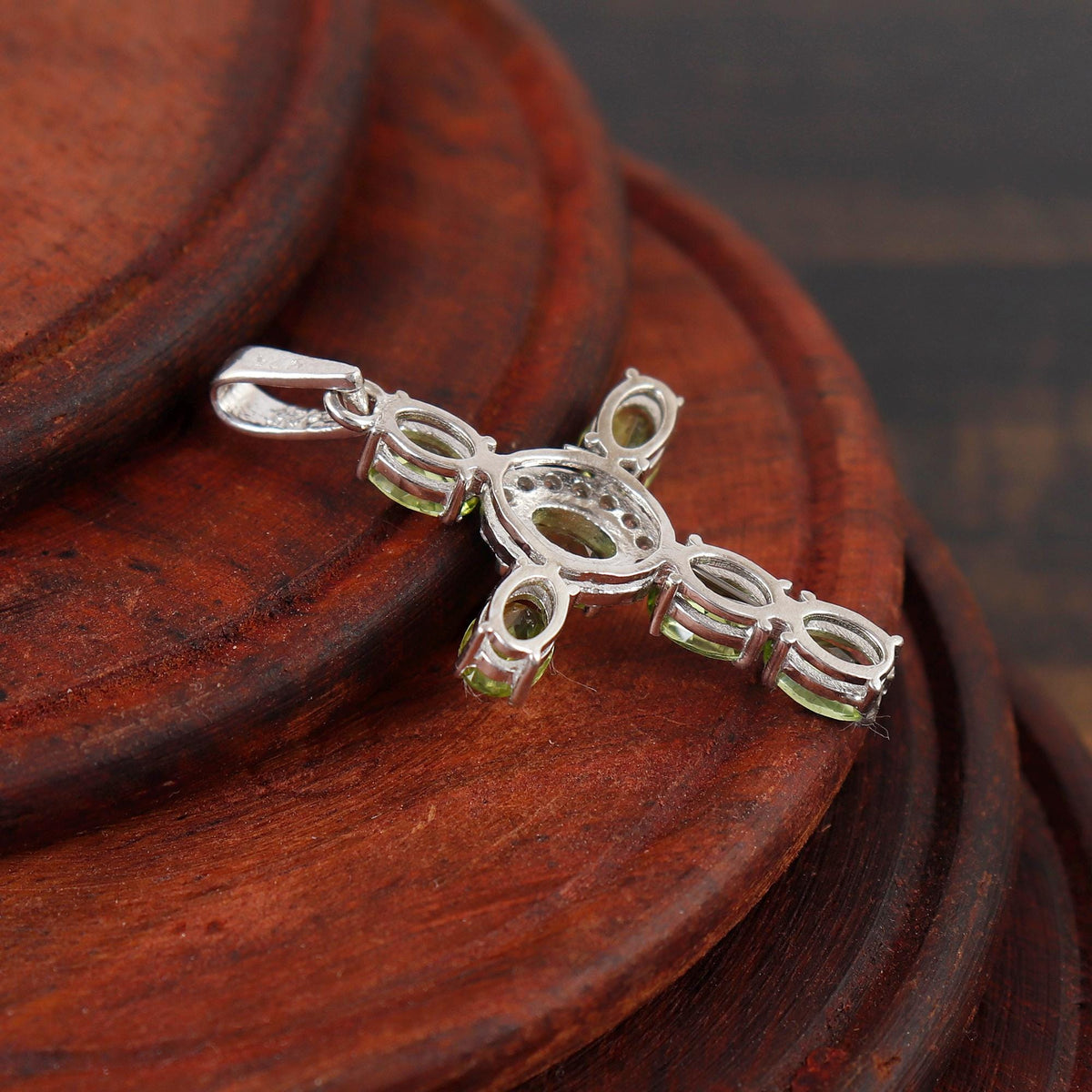 Peridot Cross Necklace Handmade Natural Gemstone Holy Cross Pendant for Women