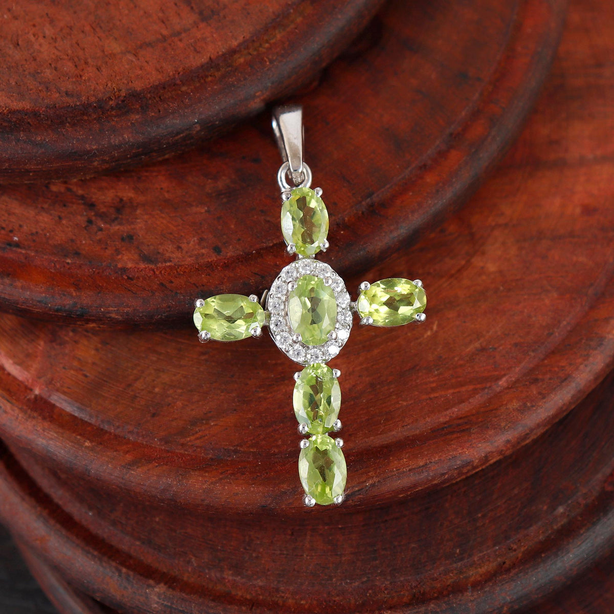 Peridot Cross Necklace Handmade Natural Gemstone Holy Cross Pendant for Women