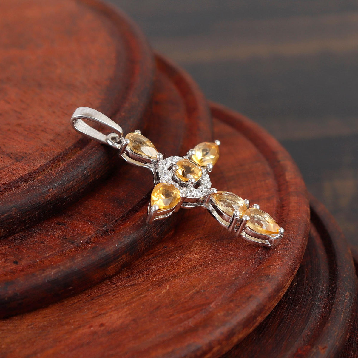 Citrine Cross Pendant: Sterling Silver Holy Cross Christmas Jewelry