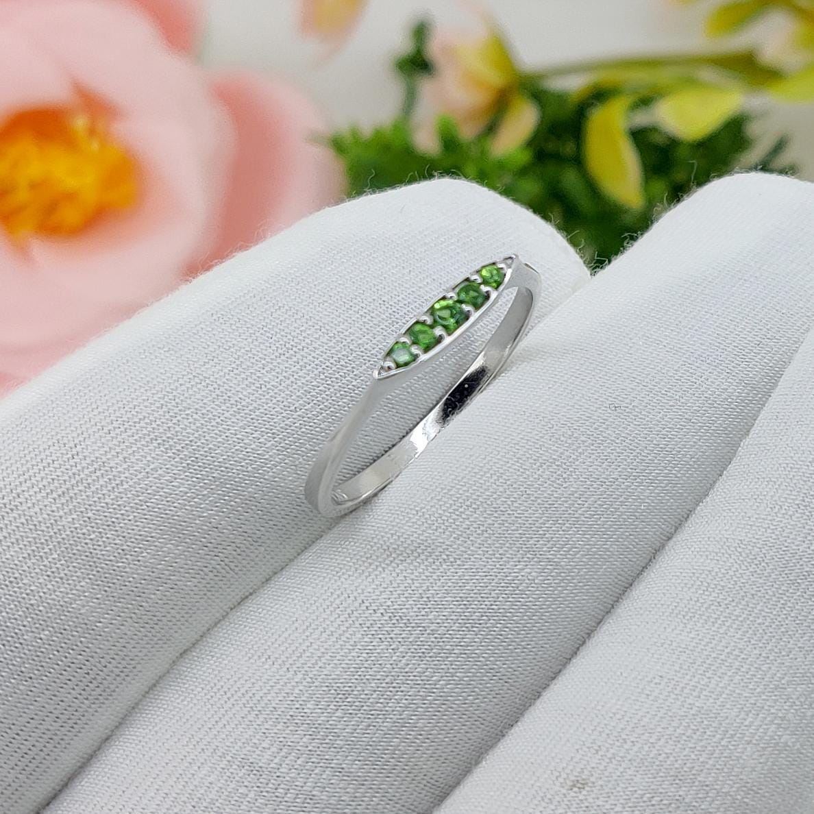 Sterling Silver Tsavorite Ring Unique Handmade Green Gemstone