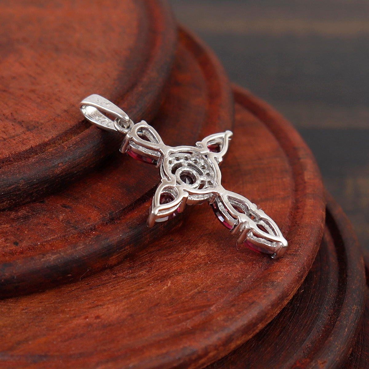 Rhodolite Cross Pendant: Sterling Silver Christmas Gift Holy Necklace
