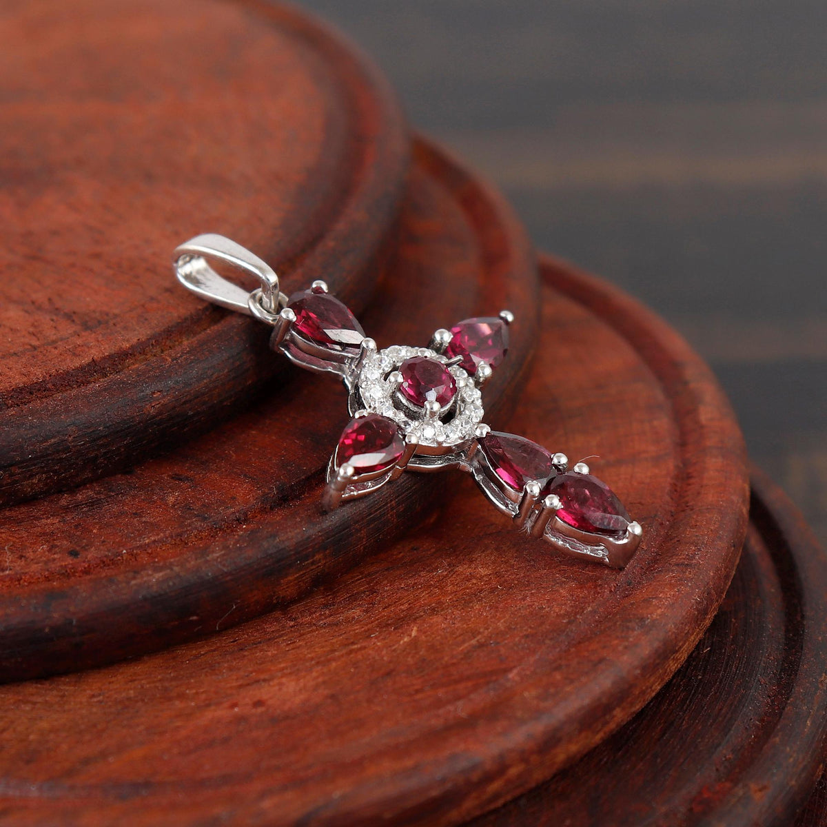 Rhodolite Cross Pendant: Sterling Silver Christmas Gift Holy Necklace