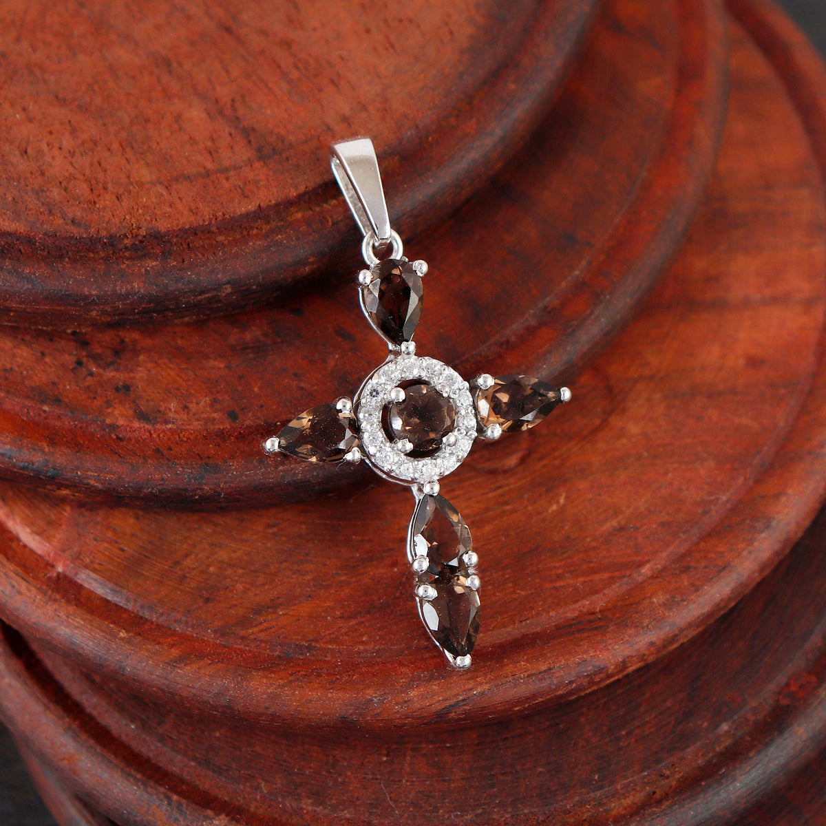 Smoky Quartz Cross Pendant: Sterling Silver Christmas Gift Holy Cross Necklace