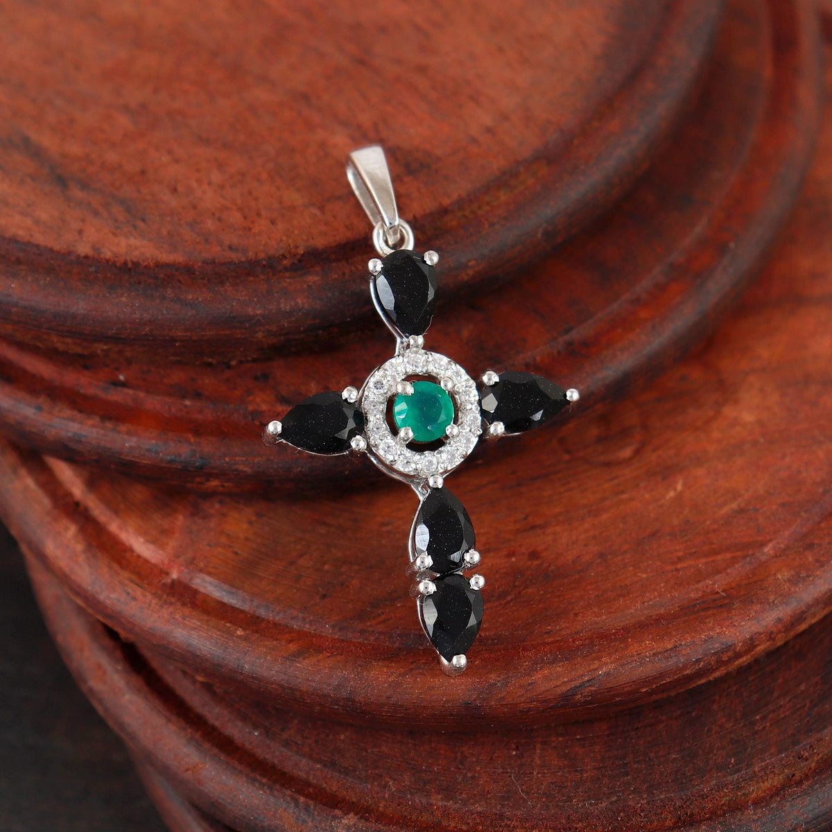 Black Onyx Cross Pendant: Sterling Silver Holy Cross Necklace Christmas Gift