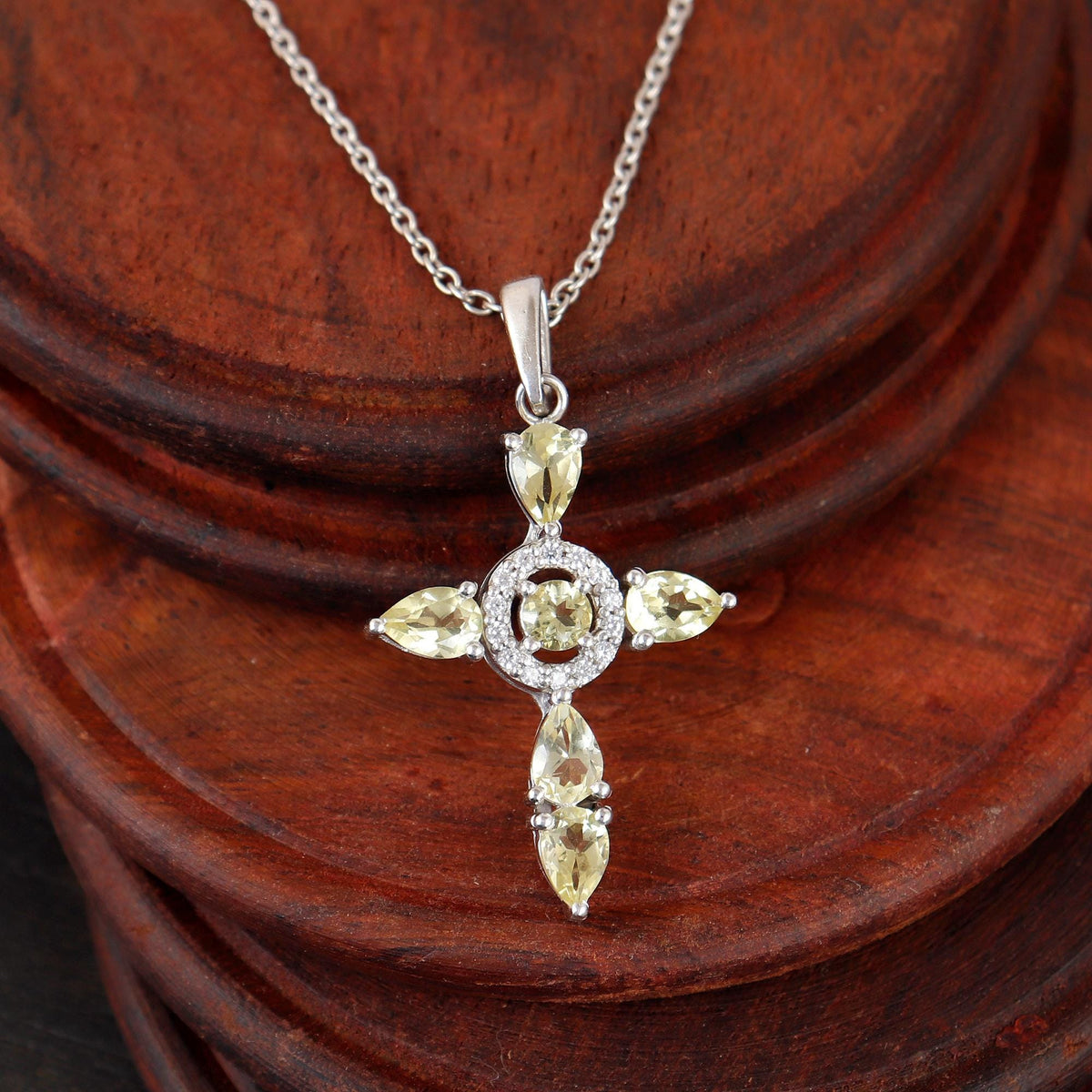Lemon Topaz Cross Pendant: Sterling Silver Holy Cross Christmas Gift