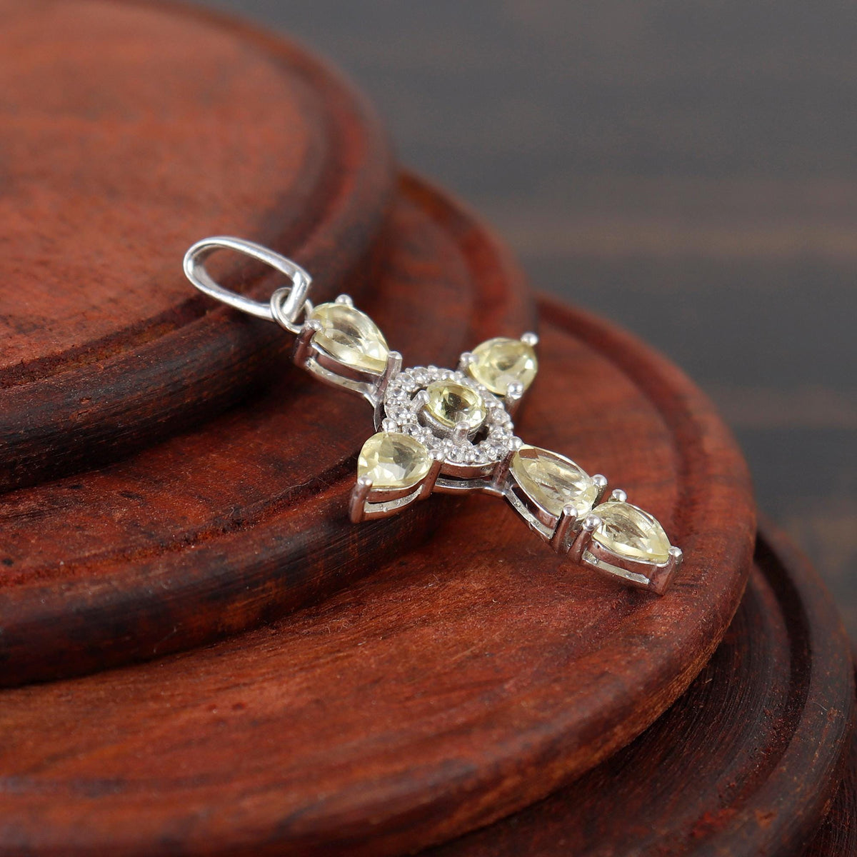 Lemon Topaz Cross Pendant: Sterling Silver Holy Cross Christmas Gift