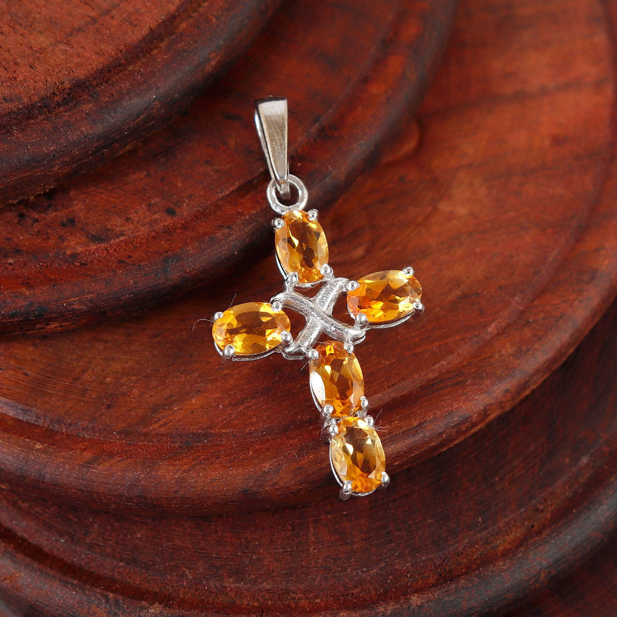 Citrine Cross Pendant: Sterling Silver Holy Cross Necklace For Christmas Gifts