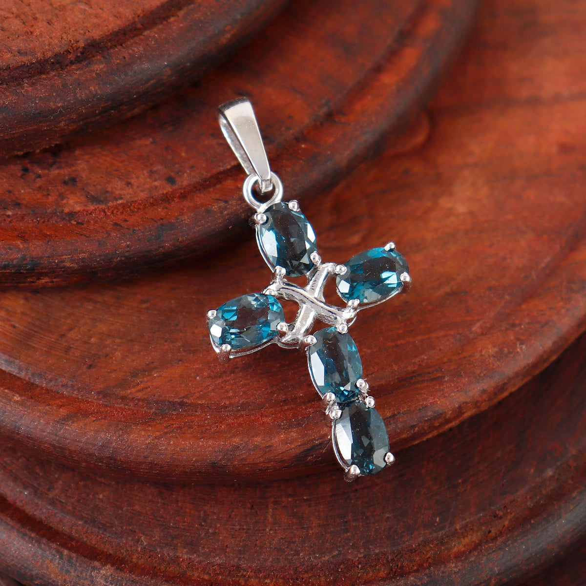 Blue Topaz Cross Pendant: Sterling Silver Holy Cross Necklace For Christmas