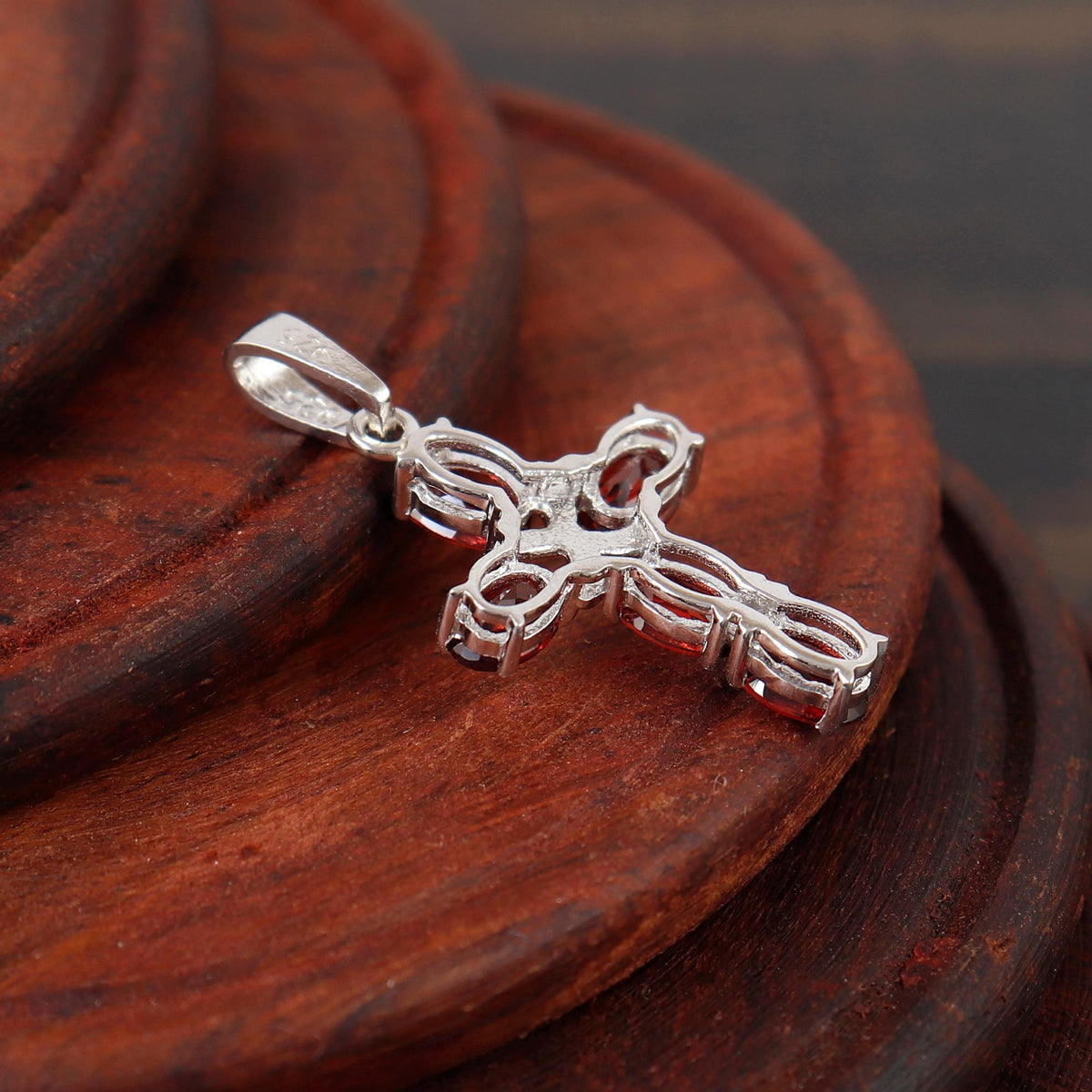 Garnet Cross Pendant: Sterling Silver Holy Cross Necklace Christmas Gift