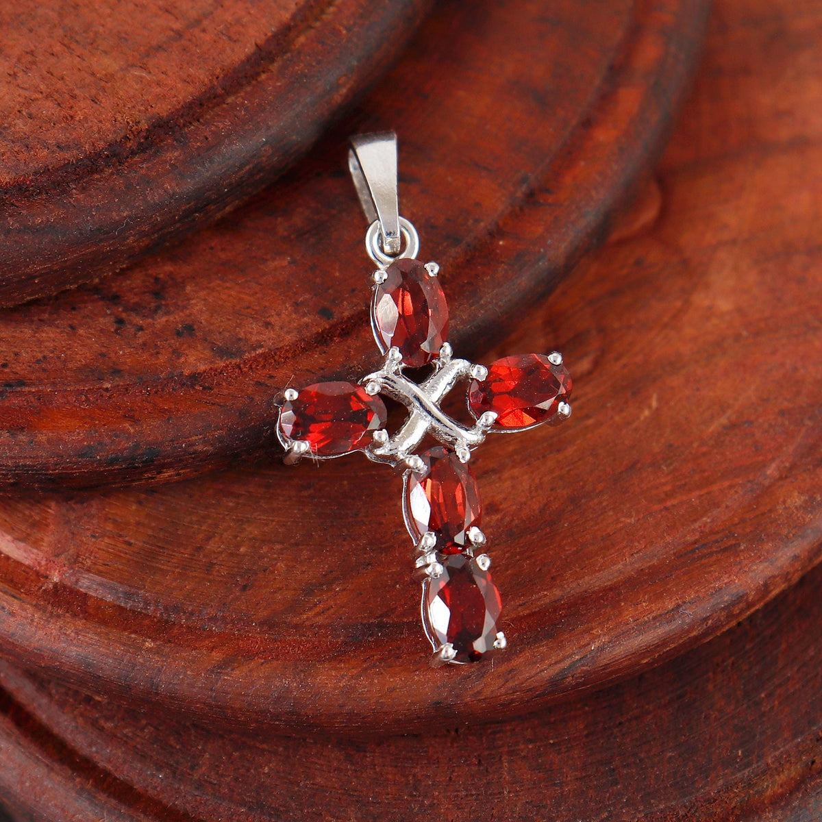 Garnet Cross Pendant: Sterling Silver Holy Cross Necklace Christmas Gift