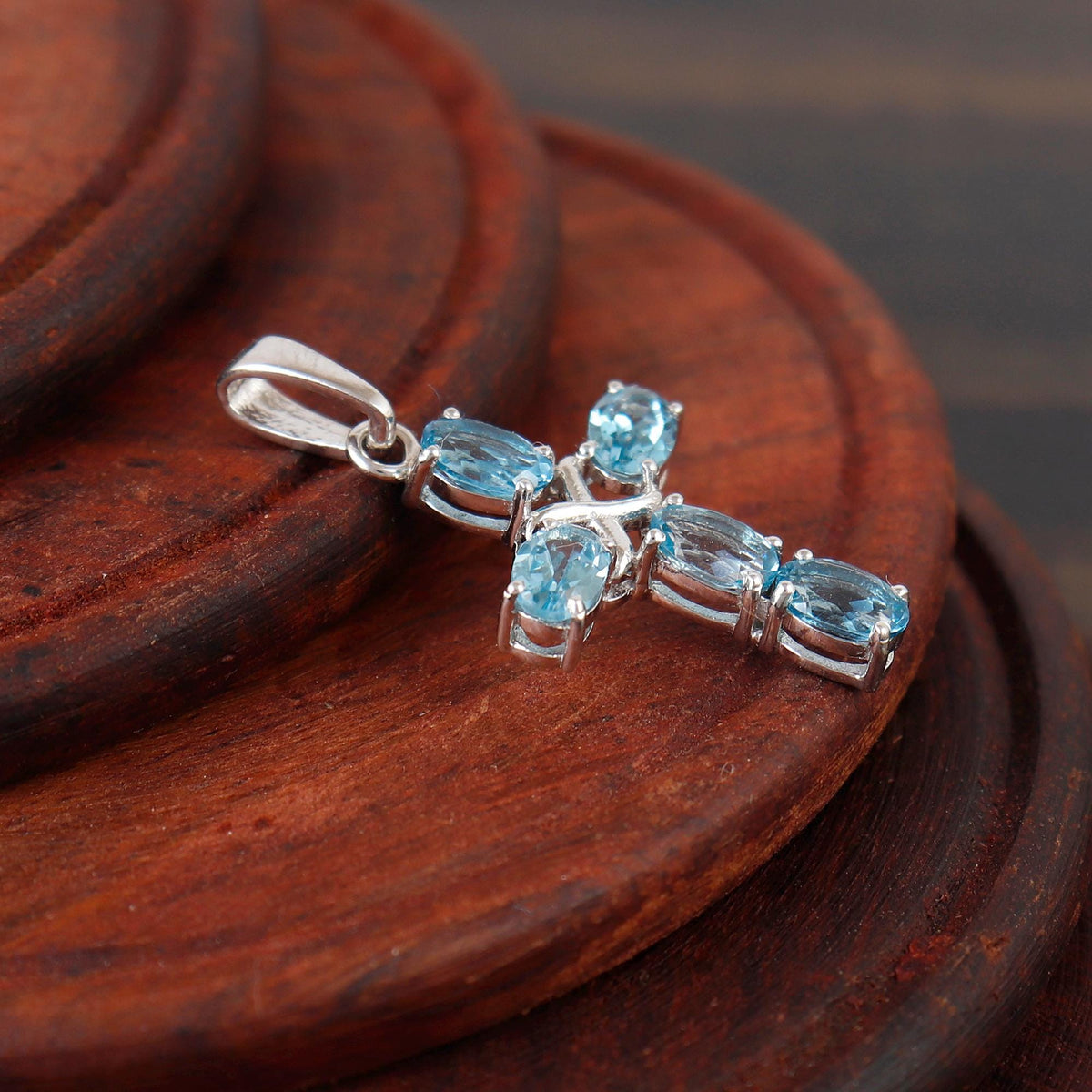 Blue Topaz Cross Pendant: Sterling Silver Holy Cross December Birthstone Christmas Jewelry