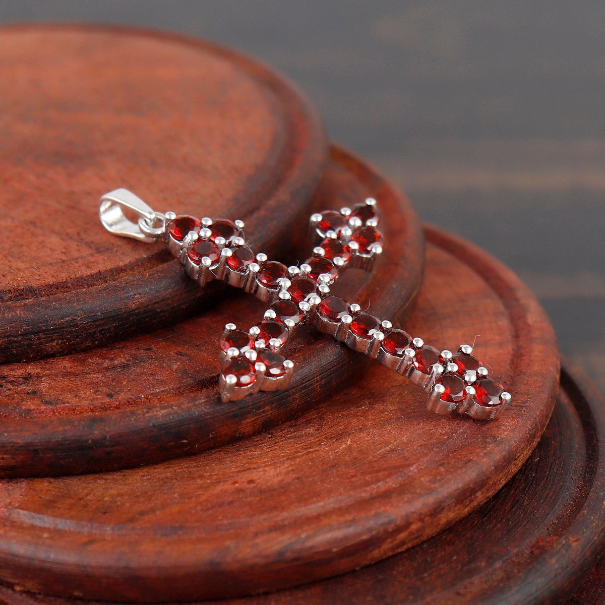 Garnet Cross Pendant: Sterling Silver Holy Cross Christmas Jewelry