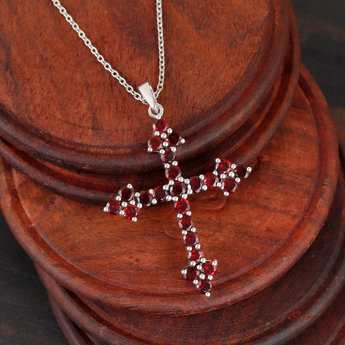 Garnet Cross Pendant: Sterling Silver Holy Cross Christmas Jewelry