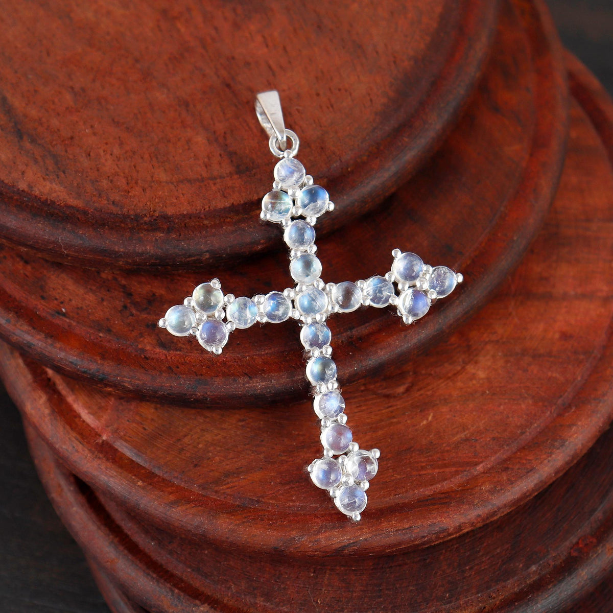 Rainbow Moonstone Cross Pendant: Sterling Silver Holy Cross, Christmas