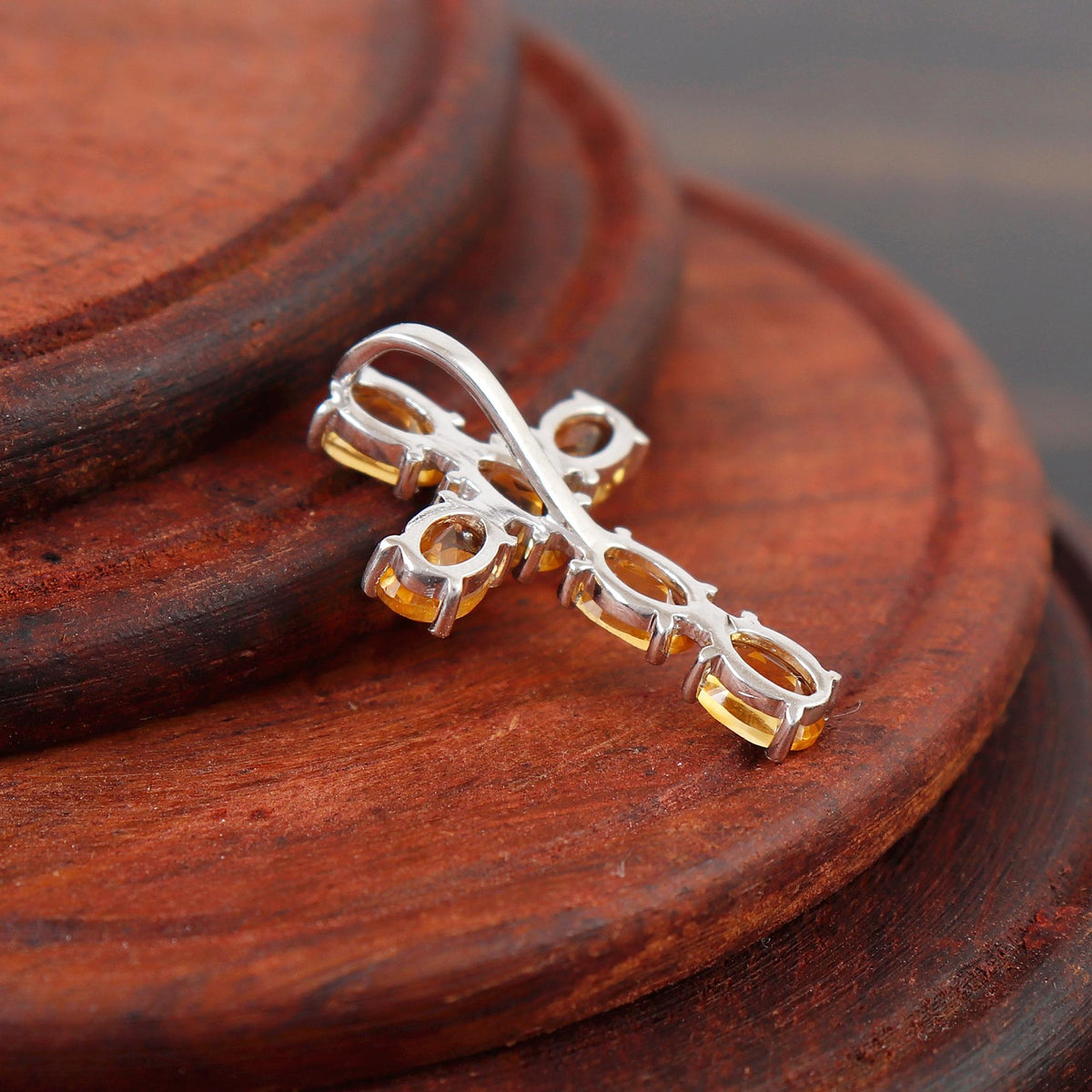 Citrine Cross Pendant, Sterling Silver Cross Necklace, November Birthstone Gifts