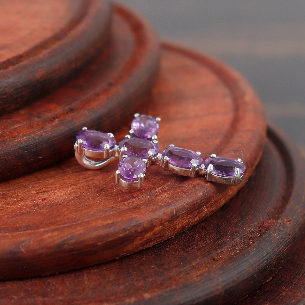 African Amethyst Cross Pendant Handmade Sterling Silver Necklace Jewelry Christmas