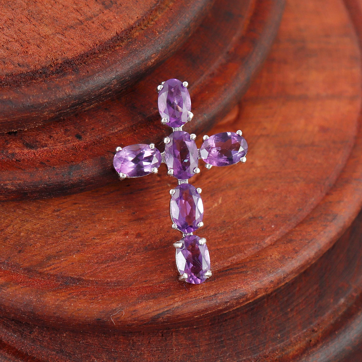 African Amethyst Cross Pendant Handmade Sterling Silver Necklace Jewelry Christmas